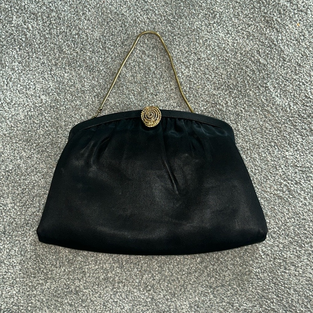 Vintage Harry Levine Black Satin Clutch